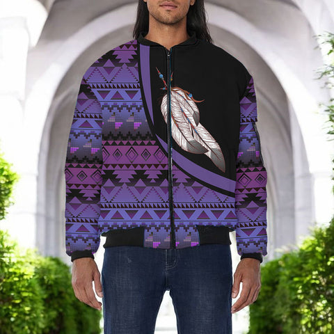 BJ000132 Feather Native American Bomber Jacket With Sleeve Pocket