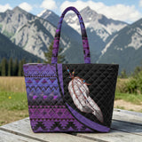 BJ000132 Feather Native American Quilted Shoulder Tote Bag