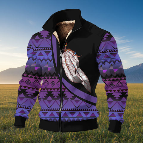 BJ000132 Feather Native American Thick Knit Fleece Jacket