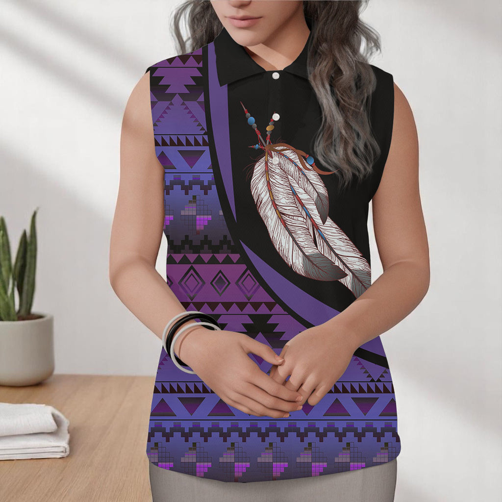 BJ000132 Feather Native American Women Sleeveless Polo Shirt