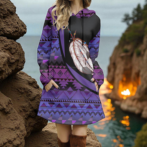 BJ000132 Native American Women Longline Hoodie Dress