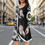 BJ000152 Feather Native American Round Neck Long Sleeve Dress