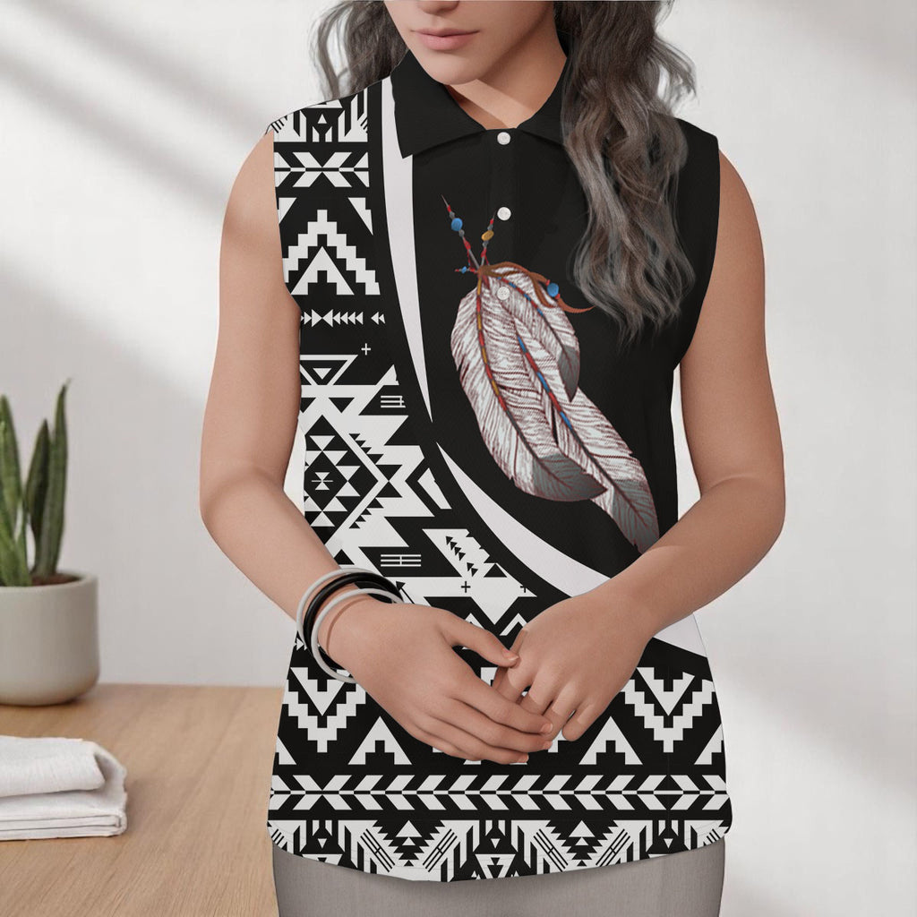 BJ000152 Feather Native American Women Sleeveless Polo Shirt