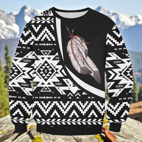 BJ000152 Native American Unisex Drop-shoulder Knitted Fleece Sweater