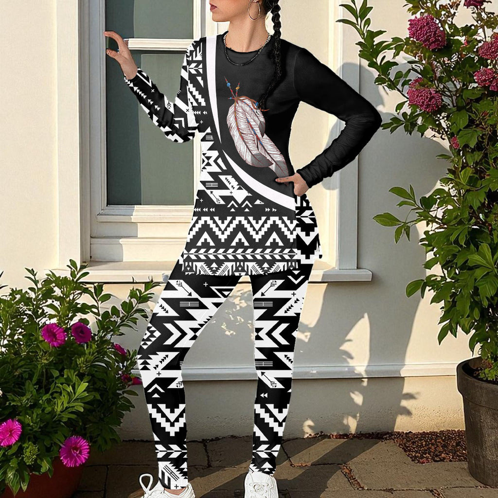 BJ000152 Native American Women Side Split T-shirt Set