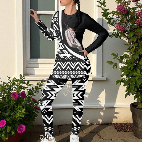 BJ000152 Native American Women Side Split T-shirt Set