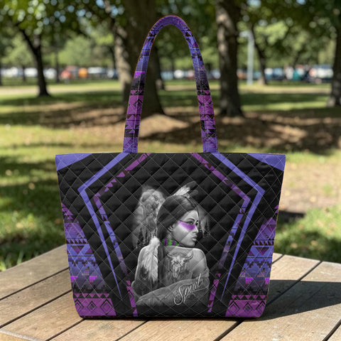 BJ00032 Woman Spirit Native American Quilted Shoulder Tote Bag