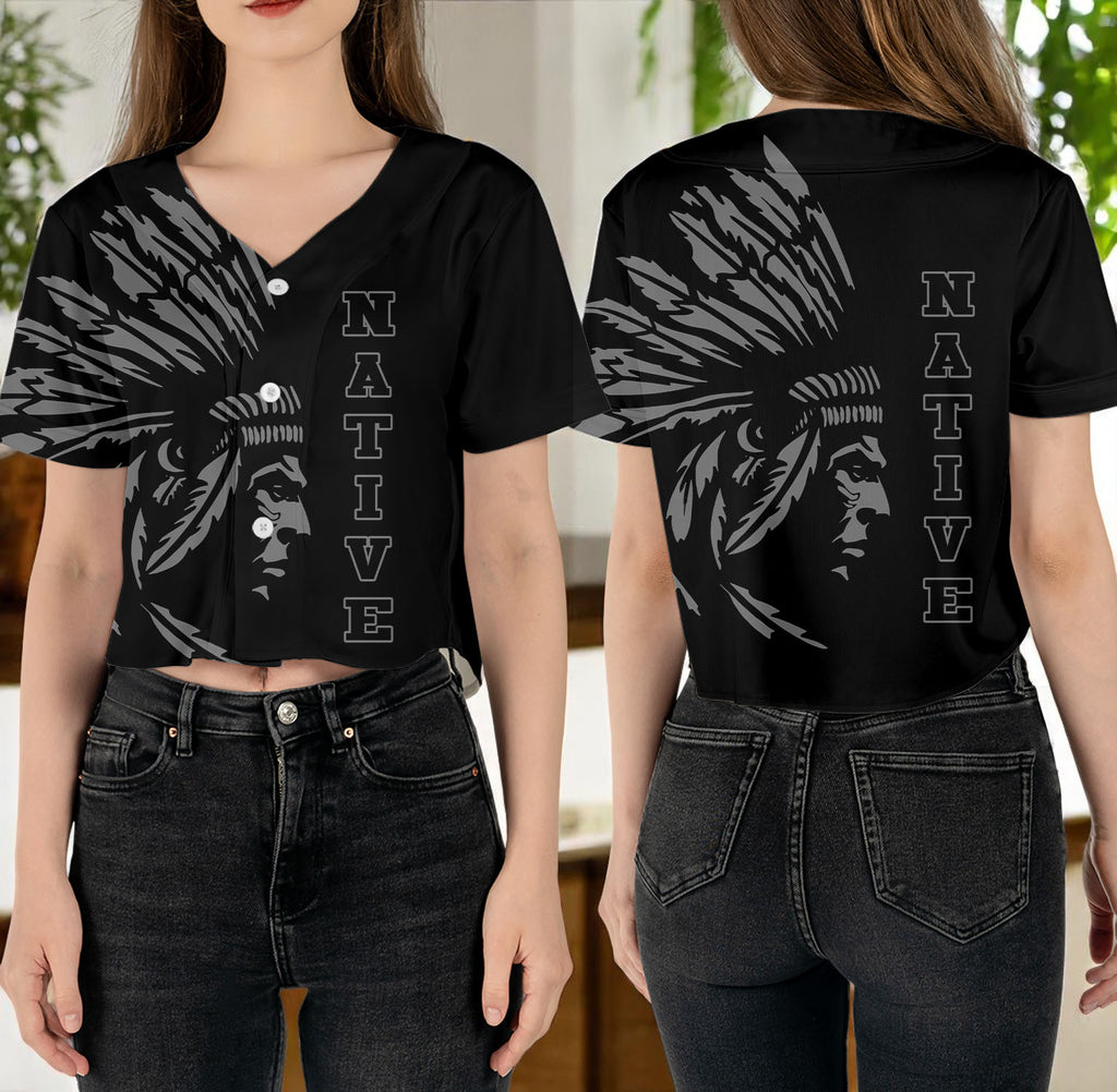 BJ00062 Chief Native American Crop top Baseball Jersey