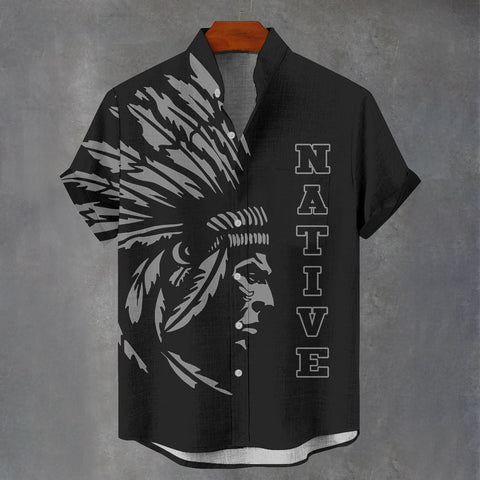 BJ00062 Chief Native American Men Stand Collar Shirt