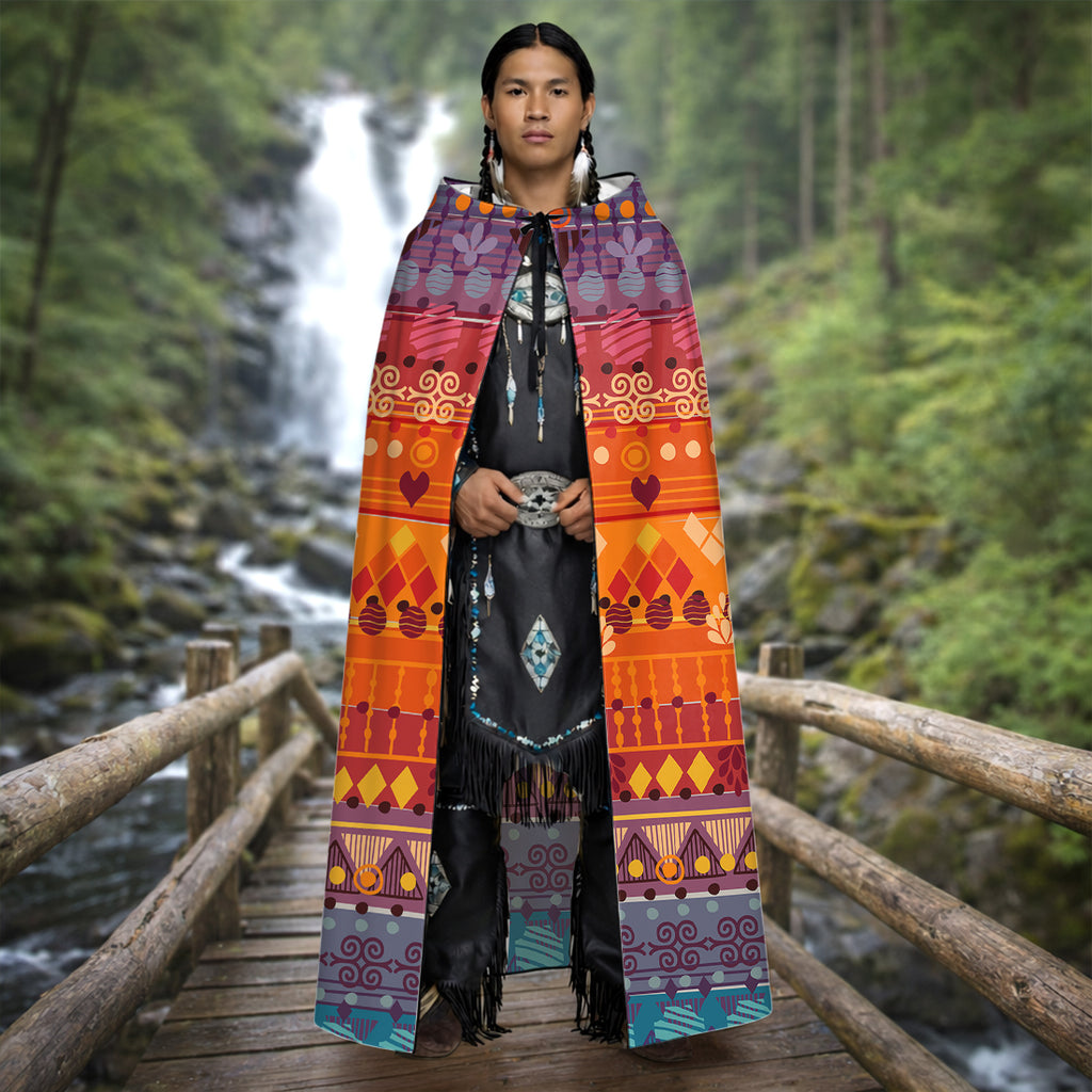 BJ0009 Native American AOP Unisex Hooded Cloak for Kids and Adults