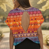 BJ0009 Native American Women Open-Back Crossover Workout Tee