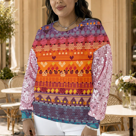 BJ0009 Native American Women Sequin Sleeve Sweatshirt