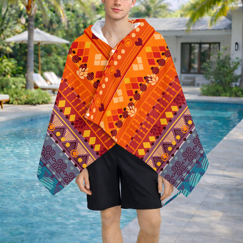 BJ0009 Pattern Native American Hooded Towel Poncho
