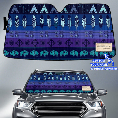 BJ0009v2 Bison Feather Custom Name Native American Auto Sun Shade