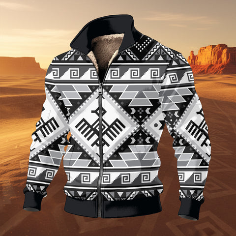 BLK0034 Thunderbird Native American Thick Knit Fleece Jacket