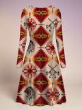 BLK0044 Native American V-Neck Long Sleeve Dress