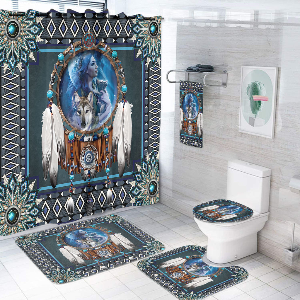 BR0028 Blue Mandala Thunderbird Native American Bathroom set