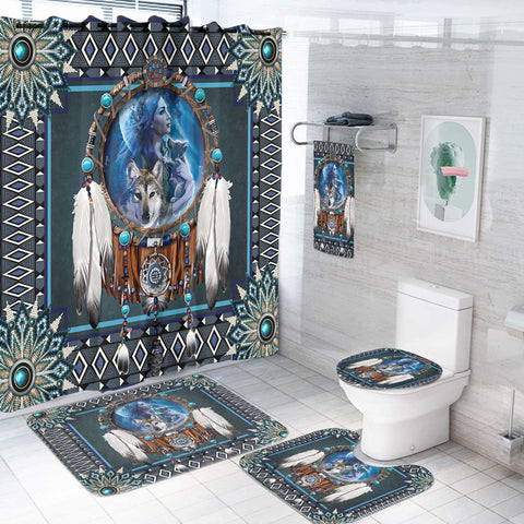 BR0028 Blue Mandala Thunderbird Native American Bathroom set