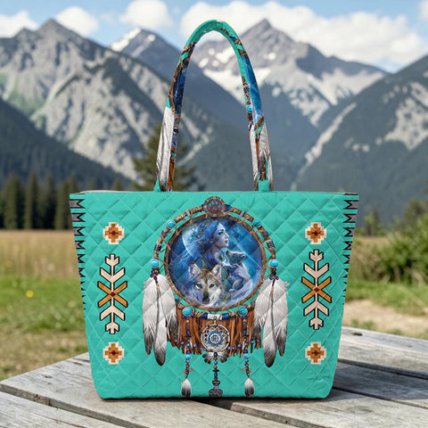 BR0029 Dreamcatcher Native American Quilted Shoulder Tote Bag