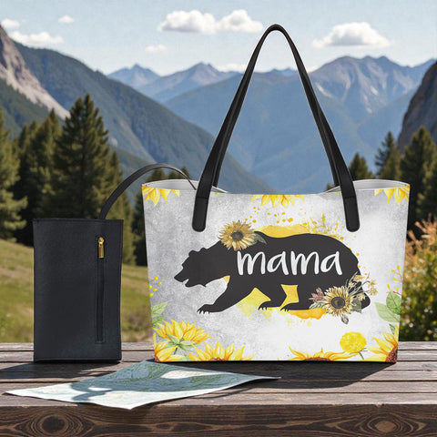 BR0037 Mama Bear Native American Shopping Tote Bag With Black Mini Purse