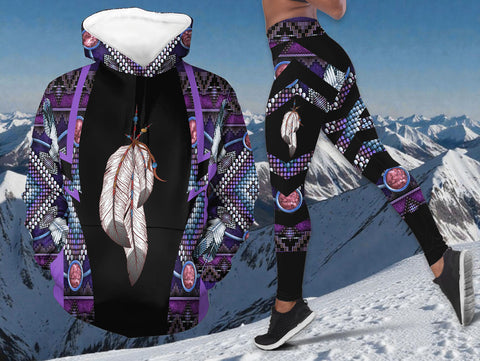 BS-000182 Feather Native American Hoodie Leggings Set