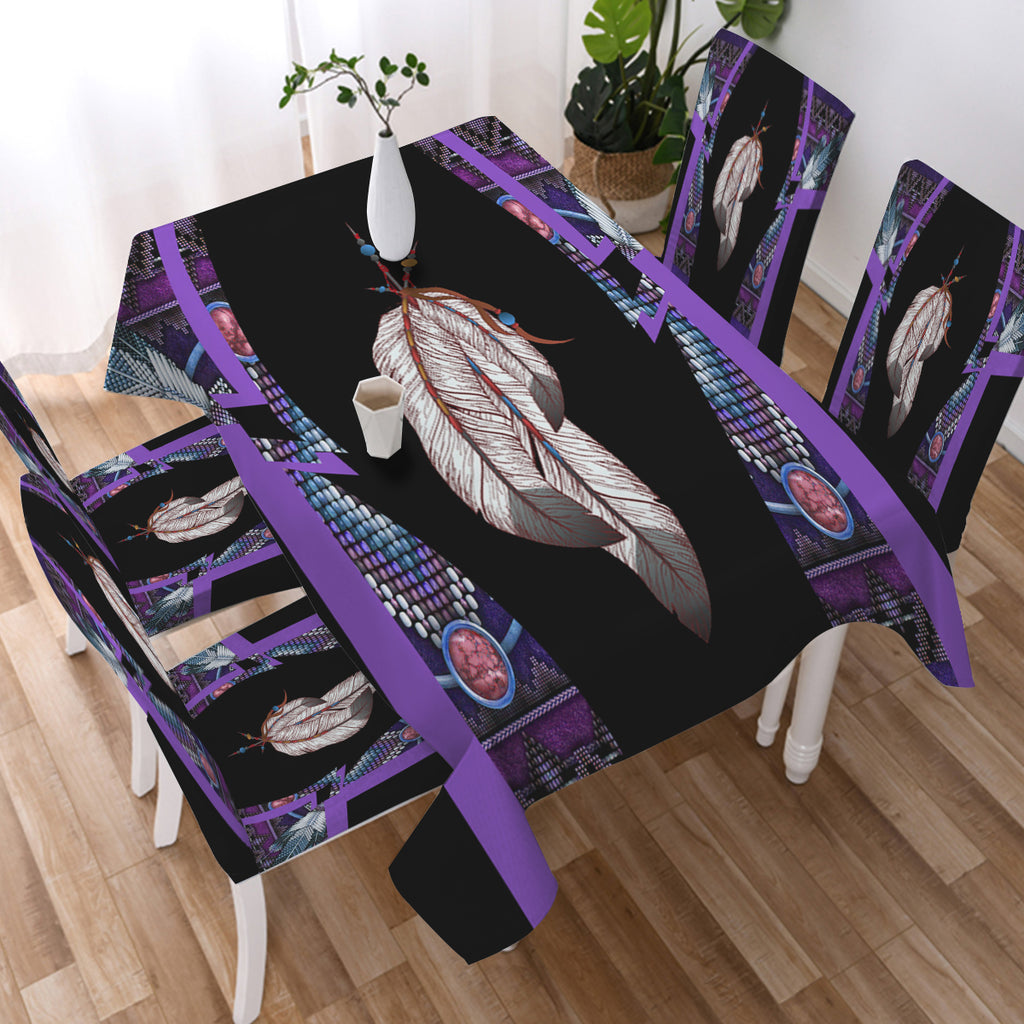 BS-000182 Feather Native American 5pcs Dining Table Set - Tablecloth