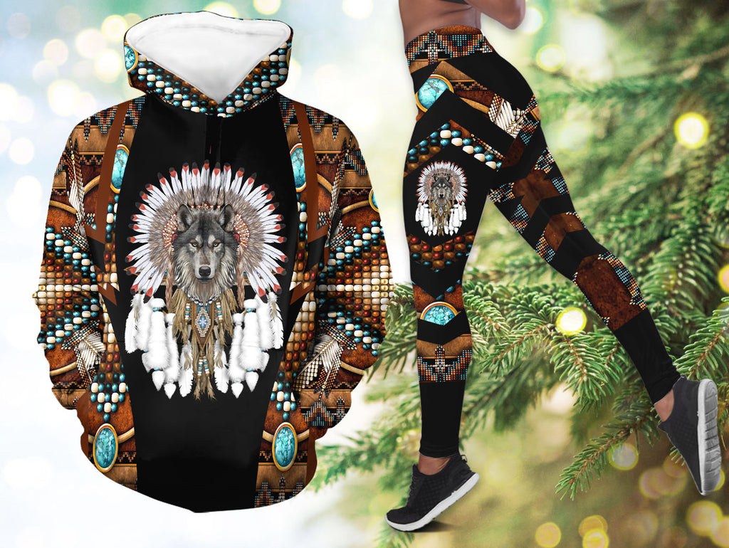 BS-000193v3 Wolf Chief Native American Hoodie Leggings Set