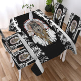 BS-000195 Wolf Chief Native American 5pcs Dining Table Set - Tablecloth