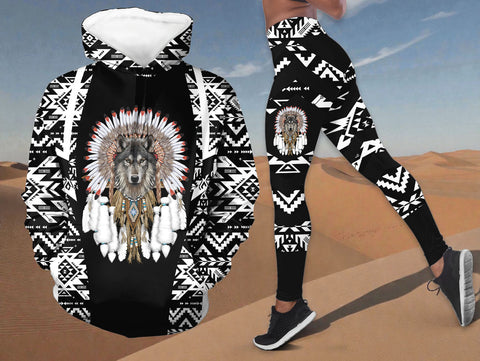 BS-000195 Wolf Chief Native American Hoodie Leggings Set