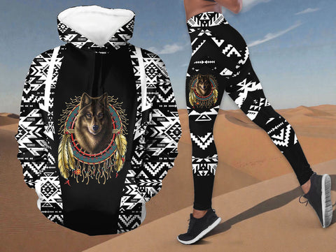 BS-000197 Wolf Chief Native American Hoodie Leggings Set