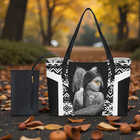 BS-000198 Spirit Native American Shopping Tote Bag With Black Mini Purse