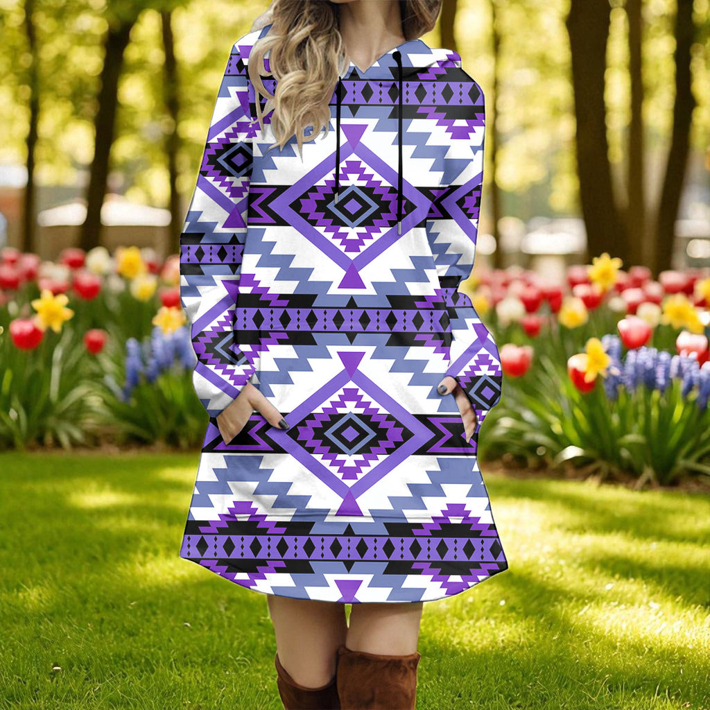 BS-000217v3 Native American Women Longline Hoodie Dress
