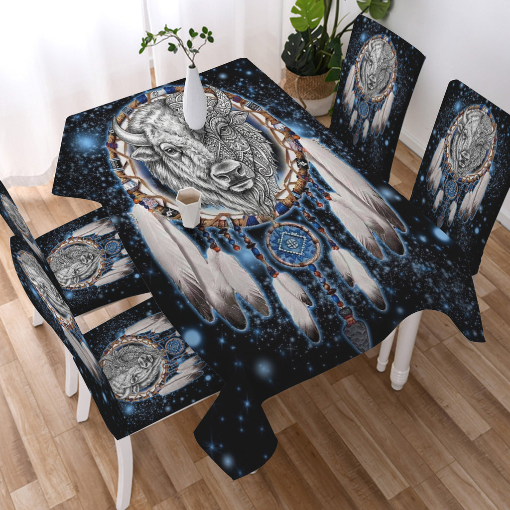 GB-NAT00010-02v2 Dreamcatcher Bison Native American 5pcs Dining Table Set - Tablecloth