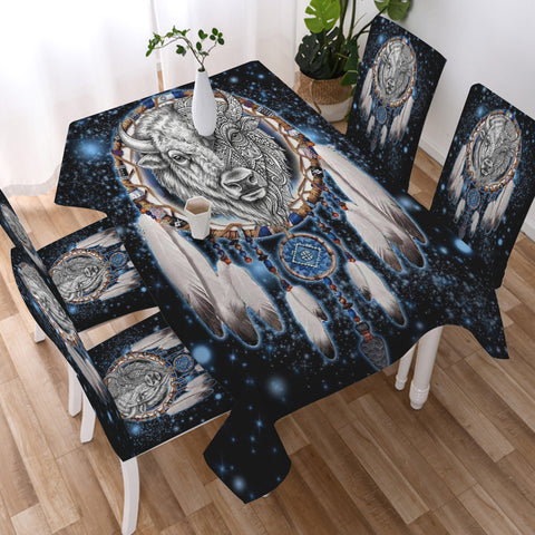 GB-NAT00010-02v2 Dreamcatcher Bison Native American 5pcs Dining Table Set - Tablecloth