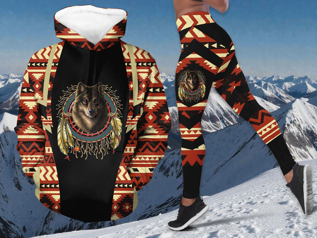 BS-000241-02 Wolf Chief Native American Hoodie Leggings Set