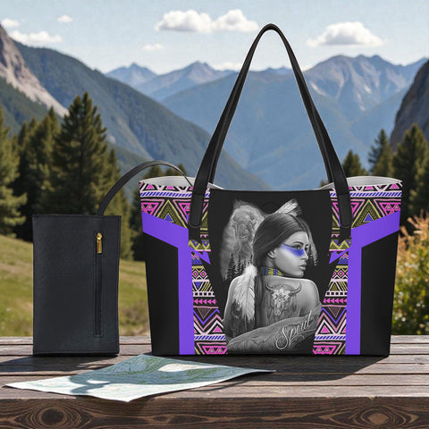 BS-000243 Spirit Native American Shopping Tote Bag With Black Mini Purse