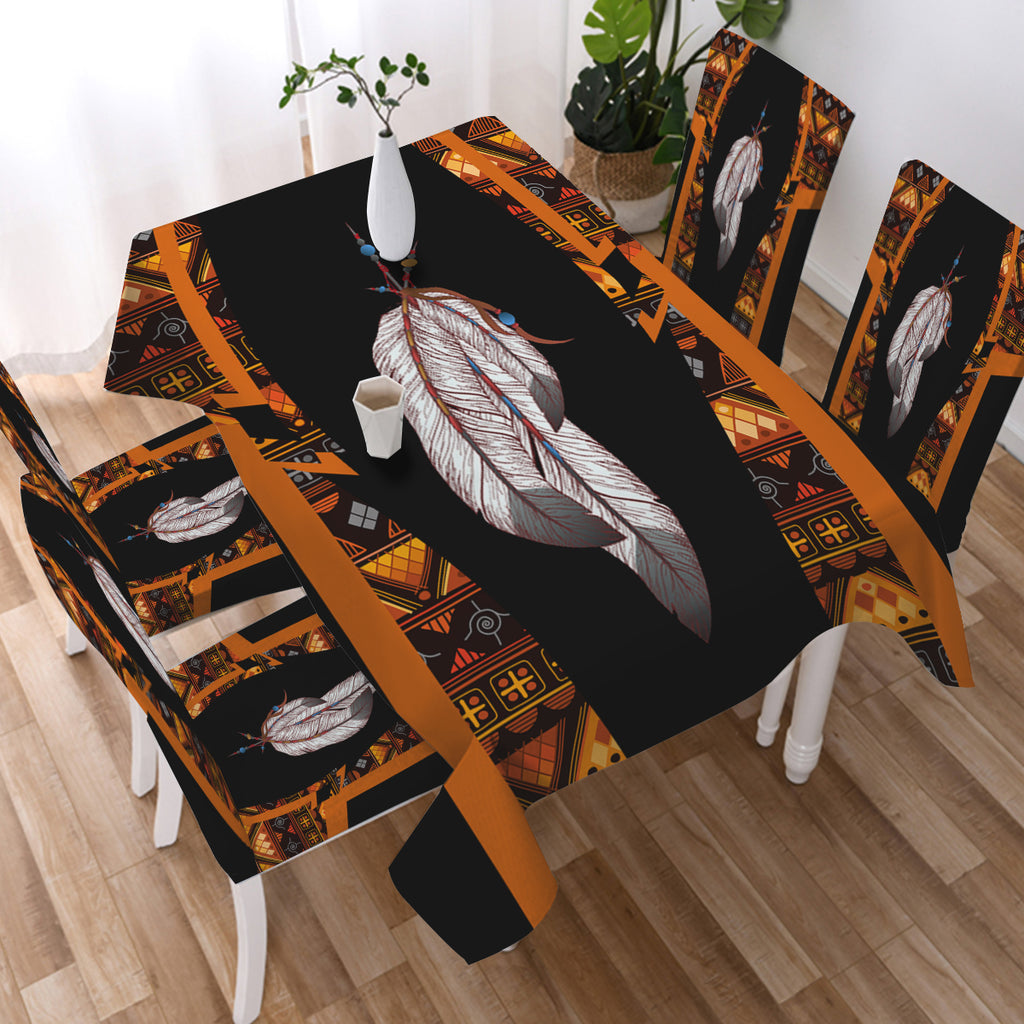 BS-00024 Feather Native American 5pcs Dining Table Set - Tablecloth