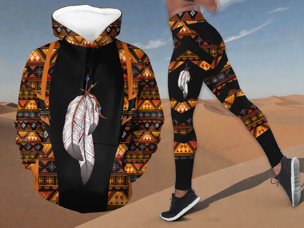 BS-00024 Feather Native American Hoodie Leggings Set