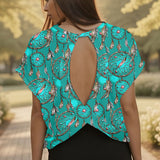 BS-000299 Dreamcatcher Native American Women Open-Back Crossover Workout Tee