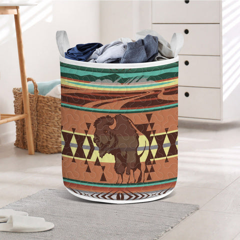 BS-00031 Bison Native American Quilted Laundry Basket