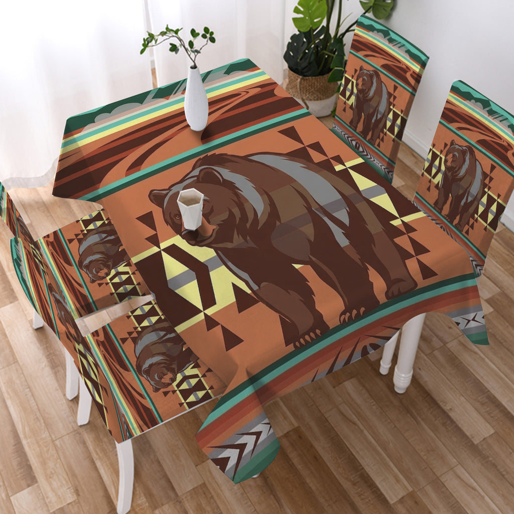 BS-00031v2 Bear Native American 5pcs Dining Table Set - Tablecloth