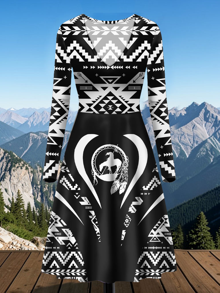 BS-000335 Native American V-Neck Long Sleeve Dress