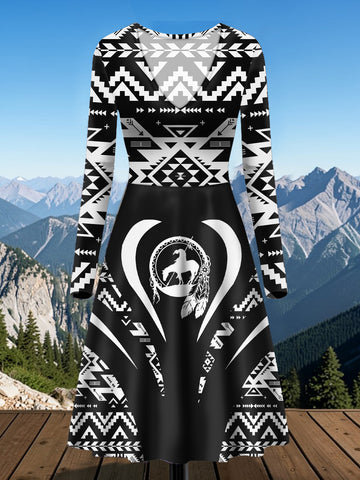 BS-000335 Native American V-Neck Long Sleeve Dress