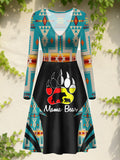 BS-000356 Mama Bear Native American V-Neck Long Sleeve Dress