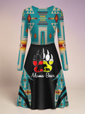 BS-000356 Mama Bear Native American V-Neck Long Sleeve Dress