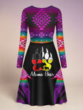 BS-000358 Mama Bear Native American V-Neck Long Sleeve Dress