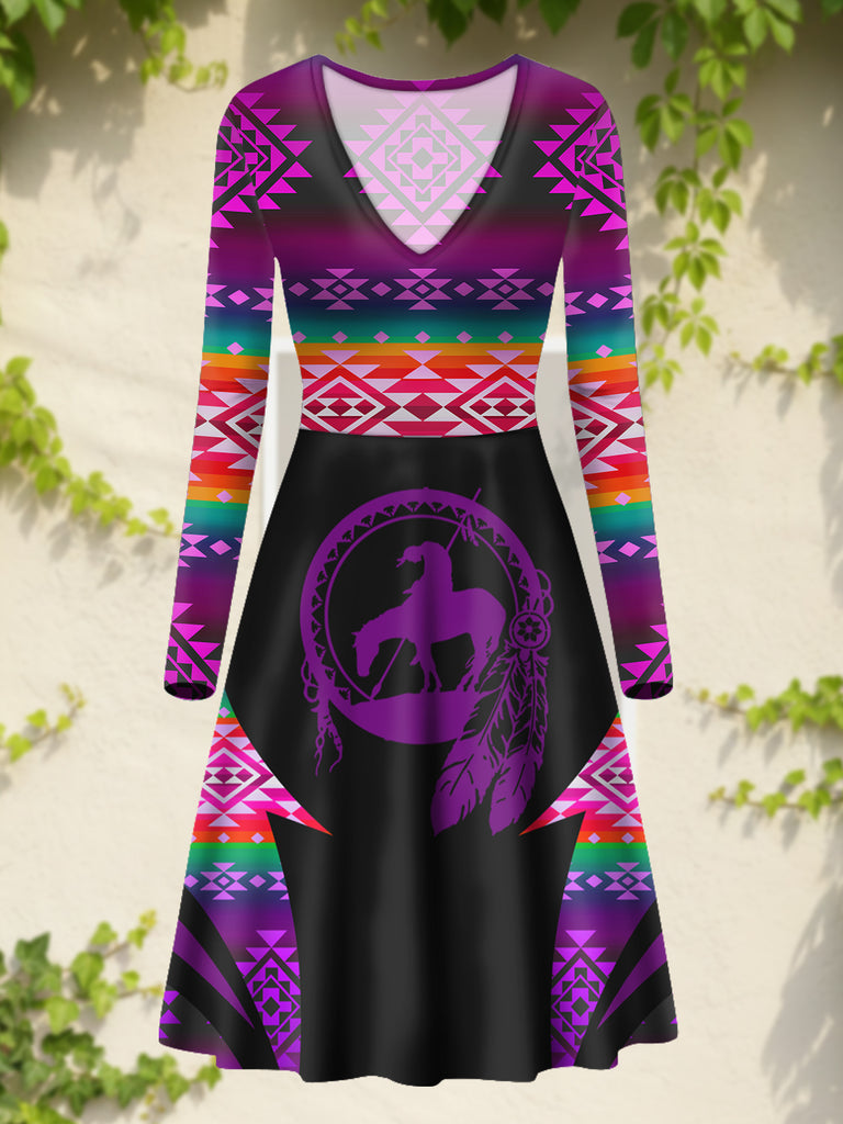 BS-000360 Native American V-Neck Long Sleeve Dress