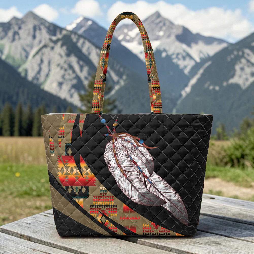 BS-000385 Feather Native American Quilted Shoulder Tote Bag