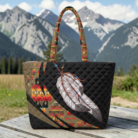BS-000385 Feather Native American Quilted Shoulder Tote Bag