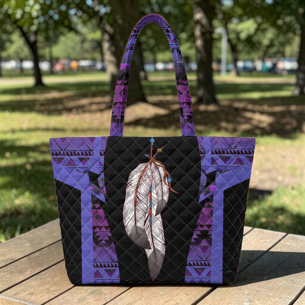 BS-000400 Feather Native American Quilted Shoulder Tote Bag